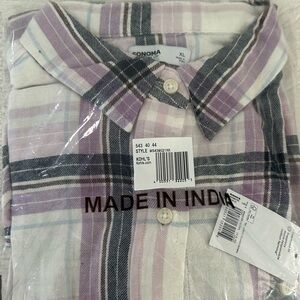 Sonoma Womens Plaid Button Up Long Sleeve Flannel Size XL  NEW